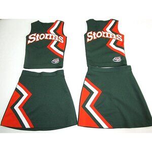 Twin 2 Matching Cheerleader Uniform Outfits Child 24" Tops 22-24" Skirts STORMS
